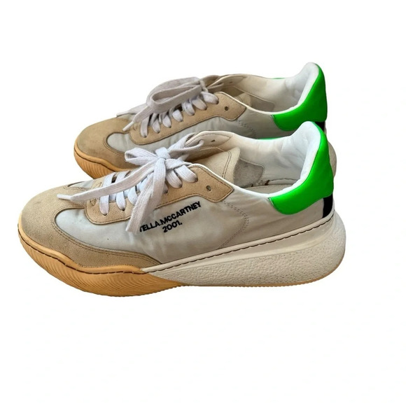 Stella McCartney Loop Lace Up Sneakers Neon Green White 37 Summer Streetwear - Picture 3 of 10